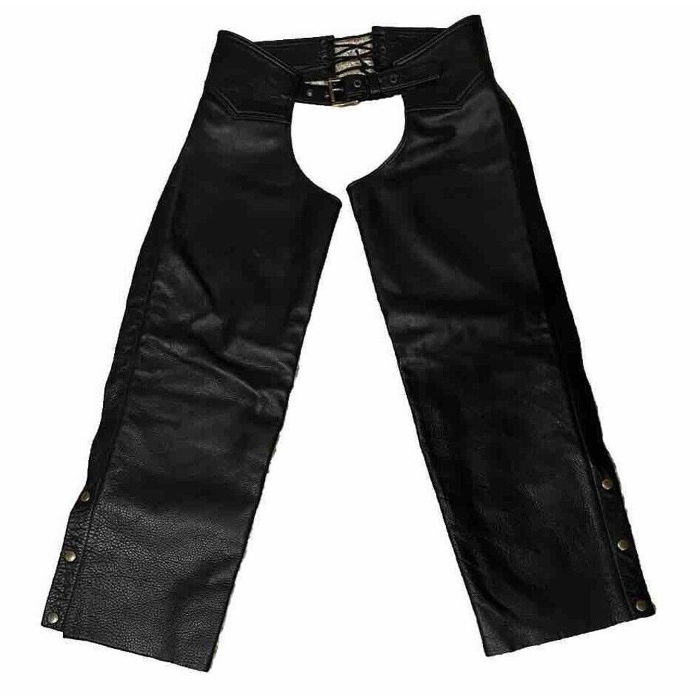 Leather Motorcycle Chaps FOX CREEK Heavy Weight Black USA Size Medium Long